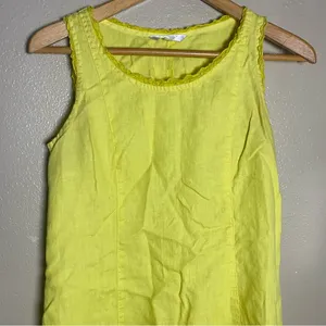 Women's Sleeveless Lime Yellow Summer linen Midi Dress Coastal‎ Beach Breathable thumbnail 2