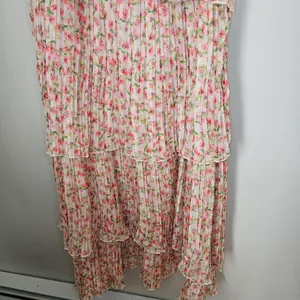Something Navy Dress Floral Pleated Tiered Cream Multi Maxi Midi Garden Party thumbnail 5