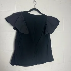 Maeve by Anthropologie Womens Black Flutter Poplin Sleeve Knit Top Medium M thumbnail 4
