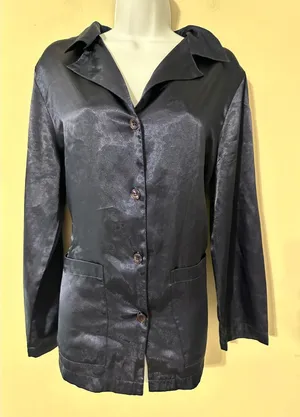 Victoria's Secret‎ Satin Button Up Long Sleeve Top Navy Blue Size M thumbnail 1
