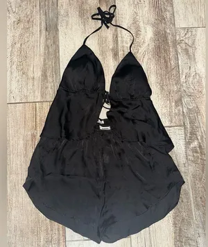 Black Satin Garage Pajama Set thumbnail 1
