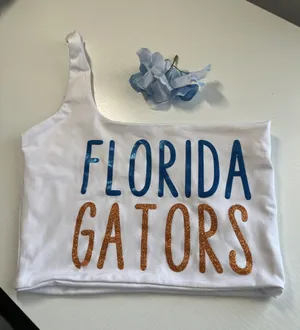 Florida Gators White One Shoulder Glitter Graphic Crop Top S Womens‎ UF Game Day thumbnail 1