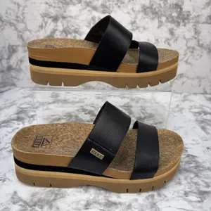 Reef Cushion Vista Higher Platform Slide Sandals Size 7.5 Black Arch Support thumbnail 3