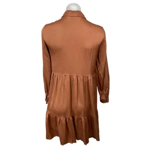 Zara Women's Brown Long Sleeve Button Front Tiered A Line Mini Dress Size XS thumbnail 4