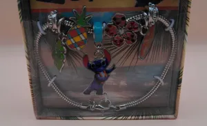 Disney Womens‎ Lilo Stitch Live Action Silver Tone Tropical Charm Bracelet NIB thumbnail 1