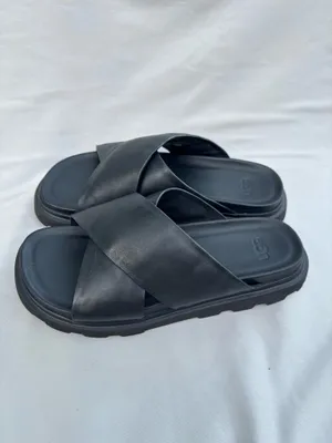 UGG Women's Capitelle Crossband Leather Platform Slides Sandals Size 8 thumbnail 4