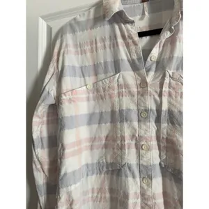 Free People Pink Blue Loveland Plaid Raw Hem Oversized Button Down Shirt XS thumbnail 6