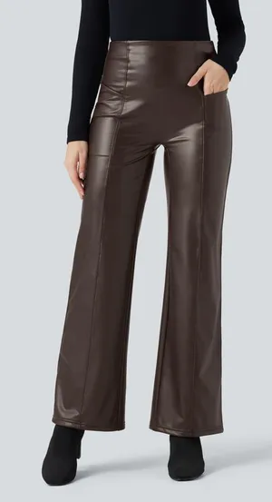 Halara XL Petite Brown Faux Leather High Rise Wide Leg Pants Size XL Petite thumbnail 1