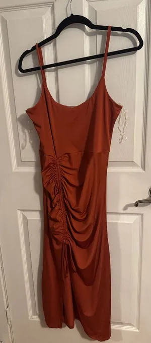 Almost Famous Rust Ruched Slip Dress thumbnail 1