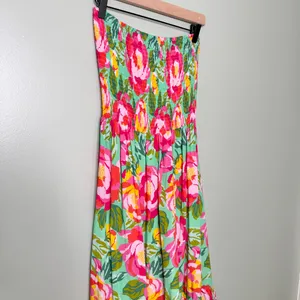 Abel The Label Floral Tiered Strapless Smocked Mimosa Maxi Dress Pink Size Large thumbnail 4