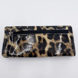 Women's Leopard Print Faux Patent Leather Organizational Foldover Wallet Clutch thumbnail 3