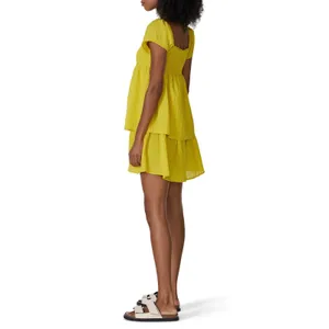 RTR Now Yellow Smocked Babydoll Mini Dress XS Puff Sleeve‎ Textured Cottagecore thumbnail 2