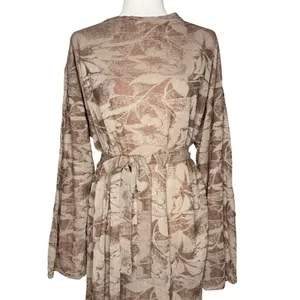 Zara Midi Dress Sz Large Long Mock Neck Party Career Belt Neutral Floral Stretch thumbnail 4