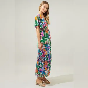 Sugarlips colorful maxi dress Paradise Falls Button Down Flutter sleeve tropical thumbnail 15
