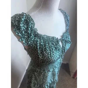 Dark Green Floral Milkmaid Mini Dress Smocked Waist Cottagecore Ruffle Small thumbnail 3