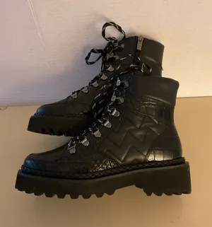Vince Camuto women leather Black Quilted Combat Platform Boots size 6.5 thumbnail 1
