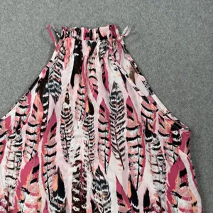 Pants Store Pink Feather Peacock Print Mini Dress Size Medium High Neck Halter thumbnail 2