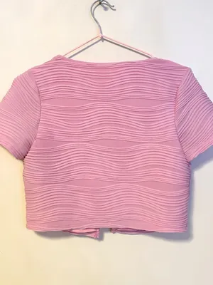 Superdown Open Front Tie Ribbed Textured Short Sleeve Crop Top Pink Womens Small thumbnail 5