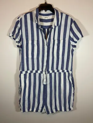 Pact The Harbour Organic Cotton Hemp Blend Romper Womens XL Blue White Stripes thumbnail 1
