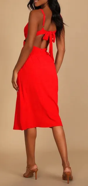 Lulus Red V-Neck Midi Dress thumbnail 2