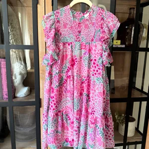 Red Dress Boutique Aura floral smocked dress mini colorful chiffon flutter ruffle short sleeve thumbnail 5