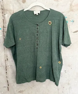 Sézane Joshua Linen T-Shirt in Jade thumbnail 1