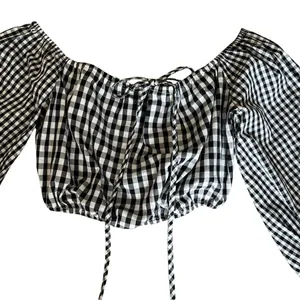 Lovers + Friends x Revolve Women’s Addison Off Shoulder Gingham Black Crop Top thumbnail 4