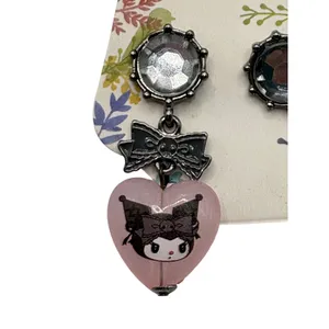 Sanrio Kuromi Heart Bow Drop Dangle Earrings Rhinestone‎ Gothic Kawaii Y2K thumbnail 4