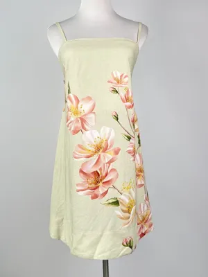 NWOT Farm Rio Linen Blend Floral Print Sleeveless Mini Dress Elastic Waist Sz M thumbnail 4