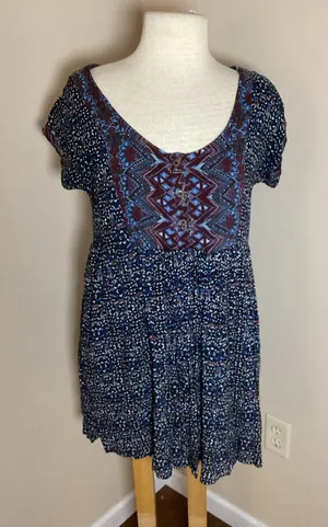 Free People Sundown Babydoll Boho Dress Size S Blue Multicolored thumbnail 1