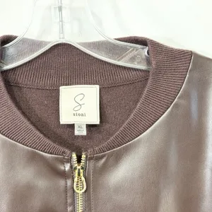 Sioni Bomber‎ Jacket Womens XL Brown Faux Leather Knit Classic Chic Edgy 1502 thumbnail 7