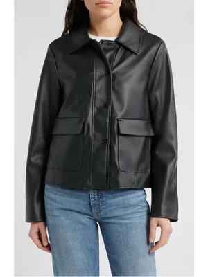 Sam Edelman Faux Leather Swing Jacket in Black | Size L thumbnail 4