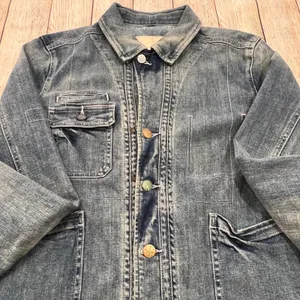 Sundance Women‎ Blue Denim Chore Jacket Mismatched Buttons Distressed Medium M thumbnail 2