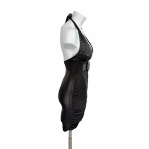 joyce leslie halter bodycon mini dress xxsmall deep-V y2k goth cyber 90s Vintage thumbnail 4