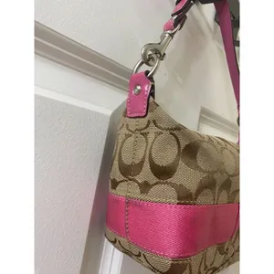 Vintage Y2K Coach Signature Pouch Mini Bag Khaki Pink Canvas thumbnail 2