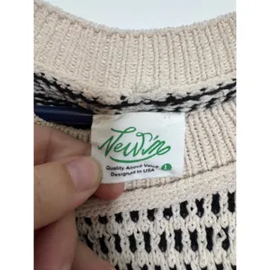 Newin Knit Sweater Womens Large Cream Black Excellent Cropped Balloon Sleeve thumbnail 2
