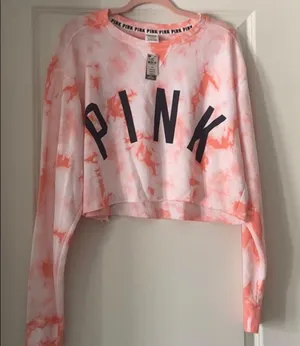 NWT PINK tie dye cropped sweatshirt thumbnail 1