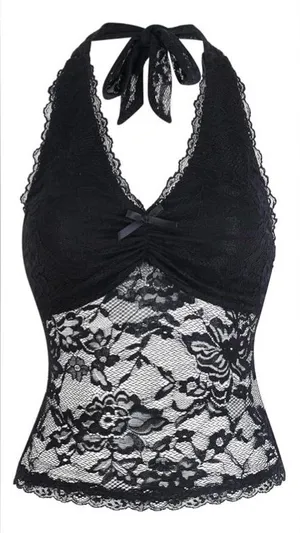 Black Lace Halter Top thumbnail 1