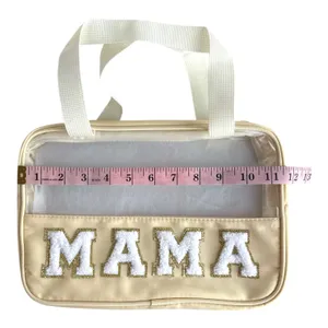 Preppy Clear MAMA Makeup Bag Large Travel Cosmetic Tote Chenille Patch NEW thumbnail 5