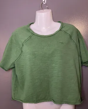 PINK Victoria's Secret Shirt Womens Small Green Cropped Raglan Dog Tee Top thumbnail 1