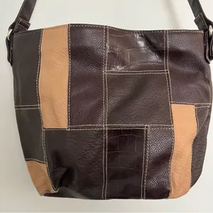 Genuine Leather Patchwork shoulder bag. A standout stunner! Brown thumbnail 2