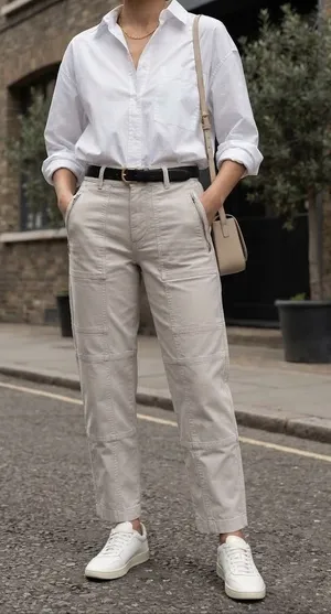 Abercrombie & Fitch Beige Cargo Pants Twill Cotton Pockets High Rise Utility thumbnail 1