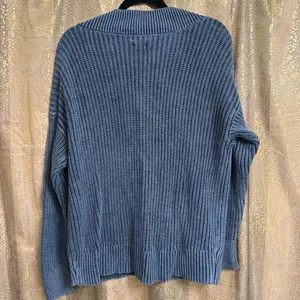 Aerie Vintage Cotton Dyed Navy Blue V Neck Cozy Chunky Sweater Small thumbnail 2