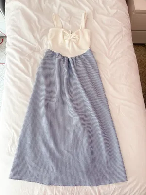 Altar’d State Romina Ivory And Blue Striped Midi Dress Size Small thumbnail 2