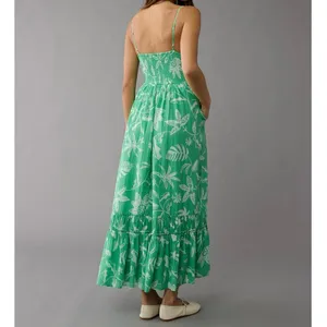 American Eagle Corset Tiered Floral Cotton Midi Dress Medium Women’s Green thumbnail 6