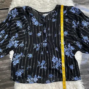 Maurices Black Blue Floral Stripes Print Quarter Sleeve Flowy Blouse Boho Rodeo thumbnail 8