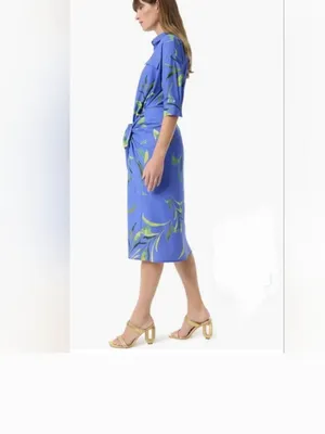 NWT DO by Dee Ocleppo baja tossed leaves Floral Midi draped Bobbi shirt dress L thumbnail 5