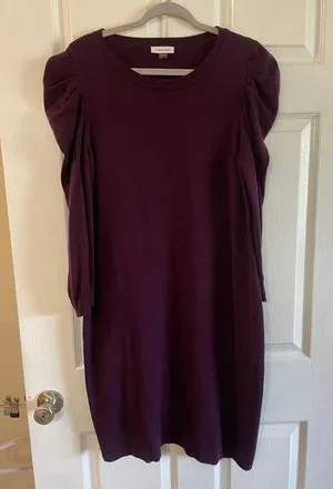 Calvin Klein Women's Puff-Sleeve Sweater Dress. Size XL. Eggplant thumbnail 1