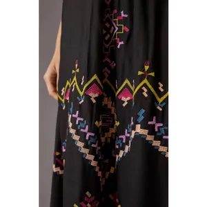 Anthropologie Maxi Dress Med Black Embroidered Boho Tie Strap Flowy Relaxed Fit thumbnail 4