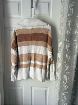 Aerie Beyond Neutral Stripe Knit Oversized Slouchy 1/4 Zip Pullover Sweater S thumbnail 7